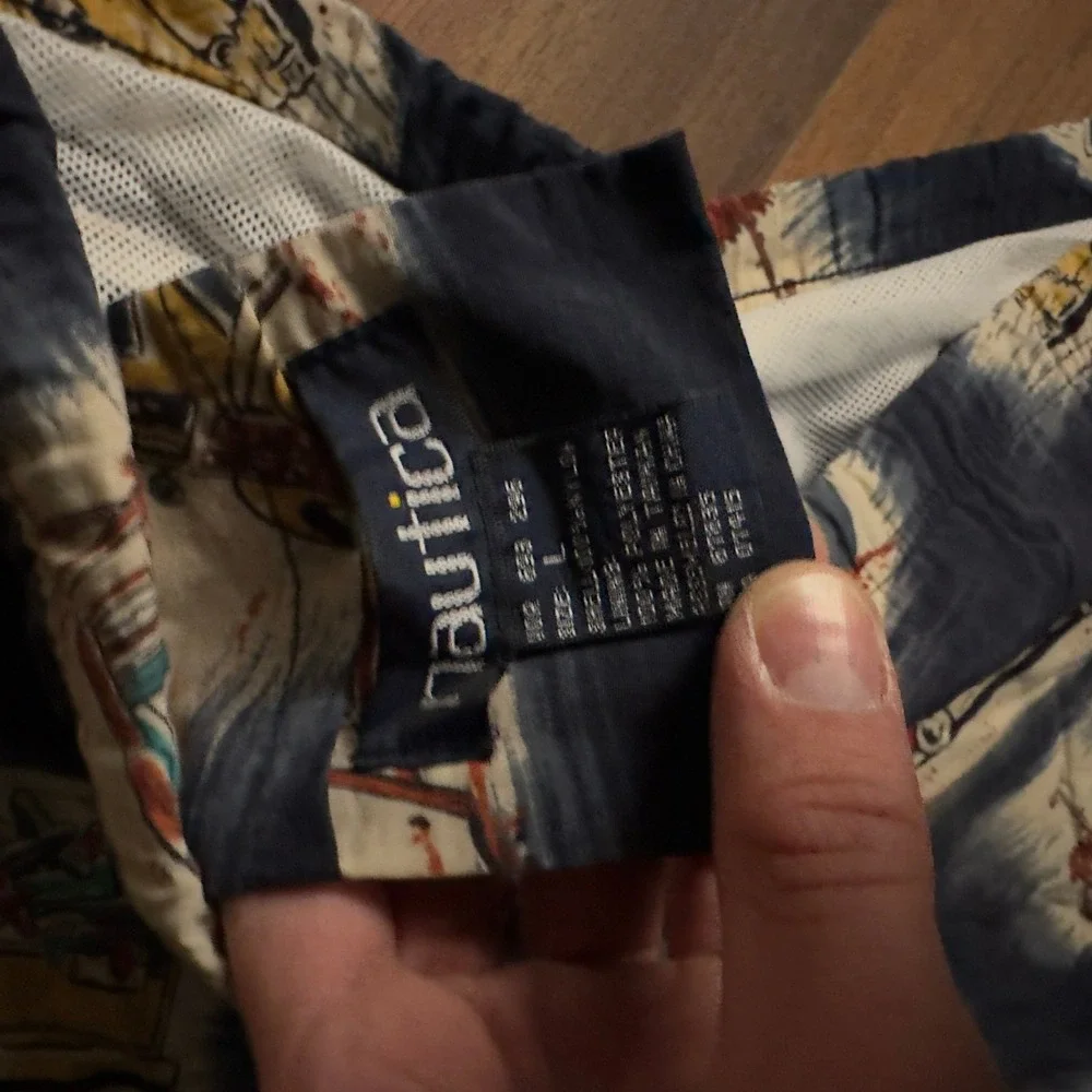 Nautica Mens‎ Navy Blue Tropical Woody Car Surf Print Swim Trunks Size Large L